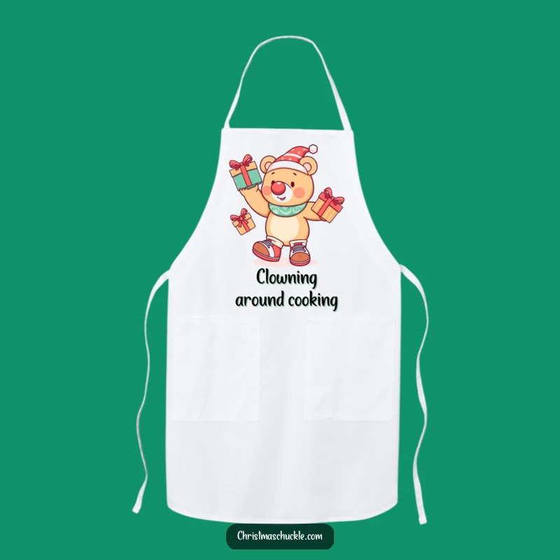 Funny Juggling Bear Apron: Festive Clown Character for Kitchen Humor