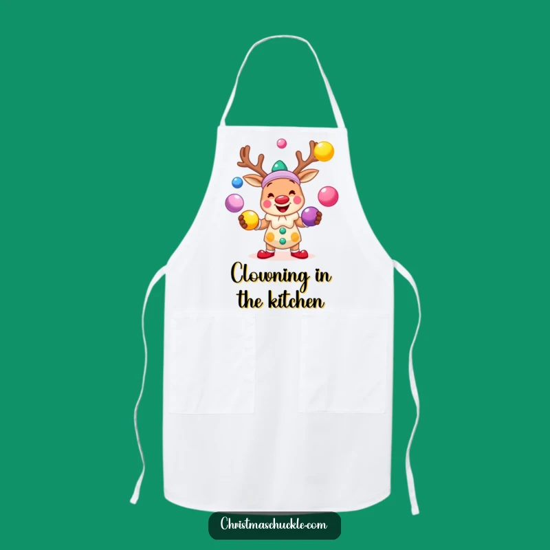 Funny Reindeer Clown Apron: Juggling Fun - Hilarious Kitchen Holiday Gift!