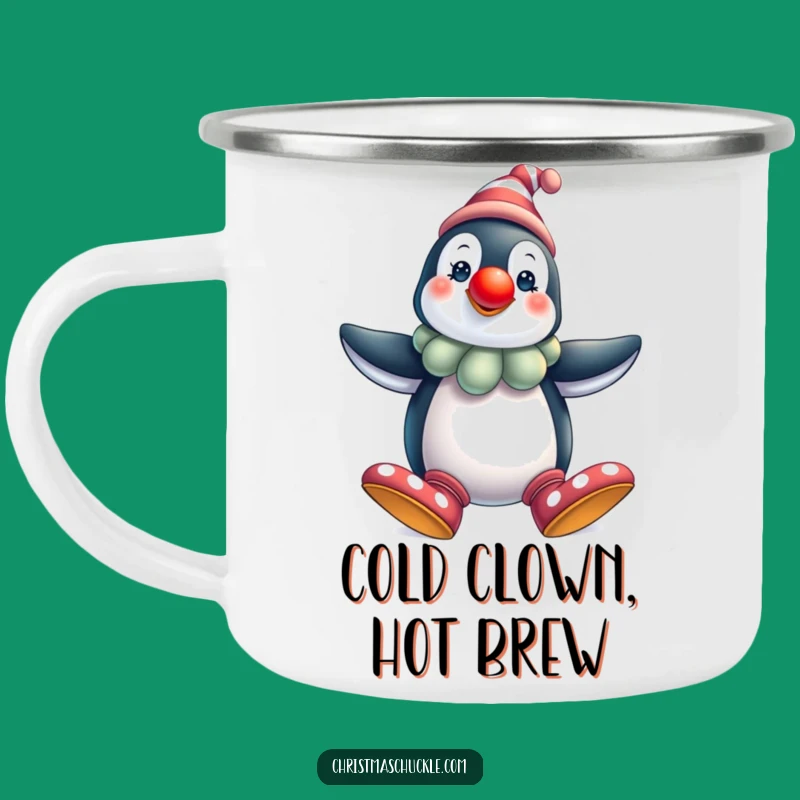 Adventure Penguin Clown Camping Mug, Funny Festive Outdoors Gift