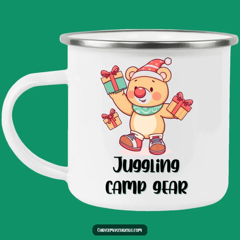 Funny Juggling Bear Camping Mug: Festive Clown Character for Outdoor Fun
