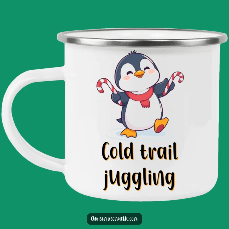 Funny Penguin Juggling Camping Mug: Adventure Fuel with Winter Cheer