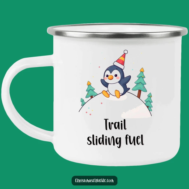 Funny Penguin Clown Camping Mug: Festive Slide - Outdoor Winter Gift