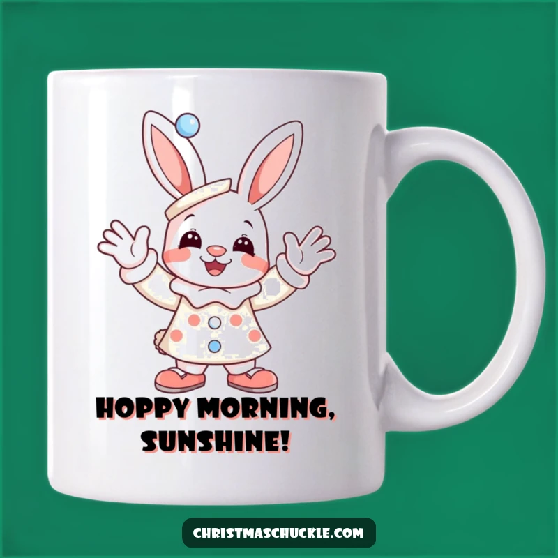 Funny Bunny Clown Mug: Joyful Character Waving, Perfect Humorous Gift!