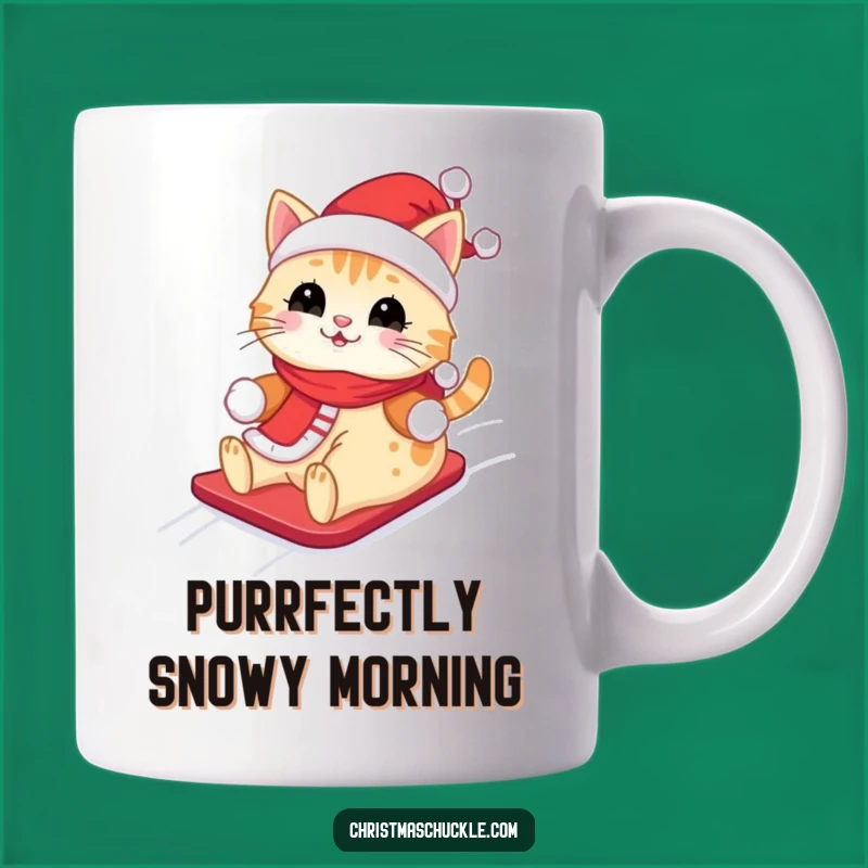 Funny Kawaii Santa Cat Mug: Cute Feline Sliding Down Snowy Hill, Perfect Funny Gift