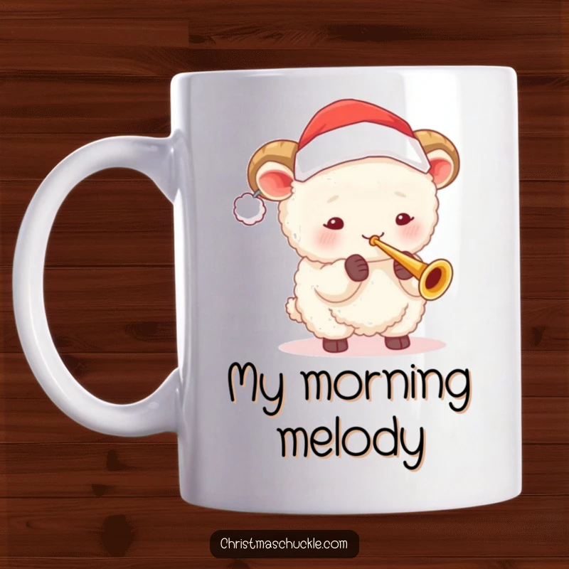 Funny sheep in a Santa hat blowing a tiny trumpet with festive joy, perfect for holiday cheer and Christmas gifts.