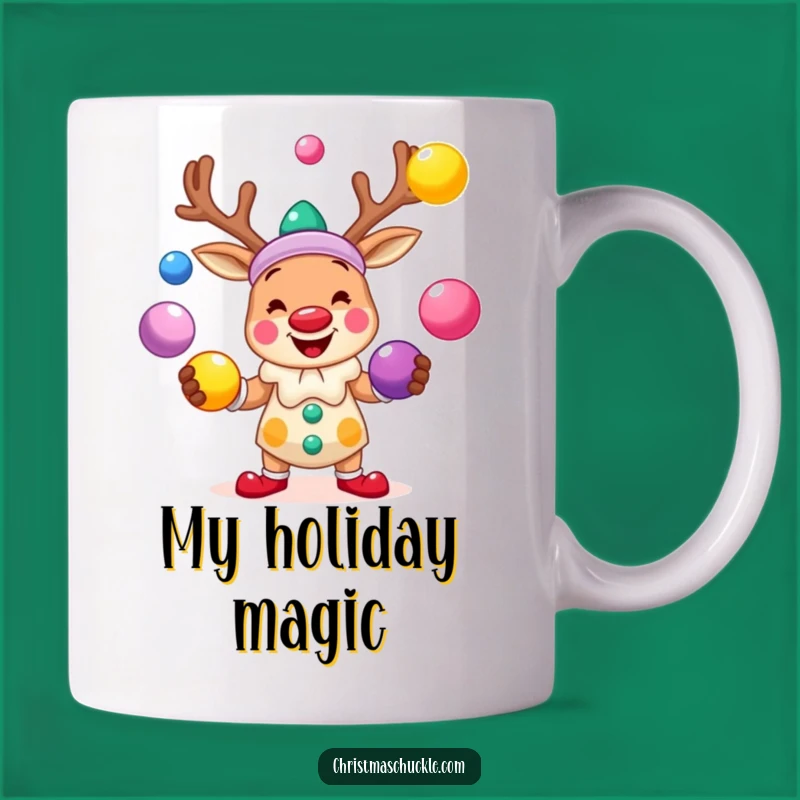 Funny Reindeer Clown Mug: Juggling Joy Character - Perfect Funny Gift for Holiday Cheer!