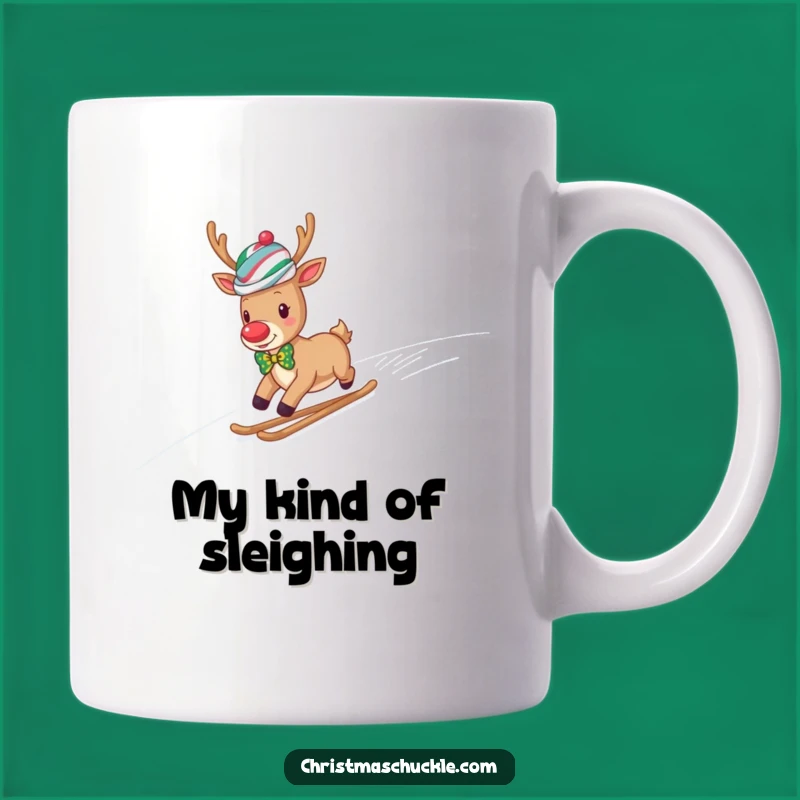 Funny Reindeer Clown Mug: Hilarious Snowy Hill Slide Gift for Holiday Humor Lovers