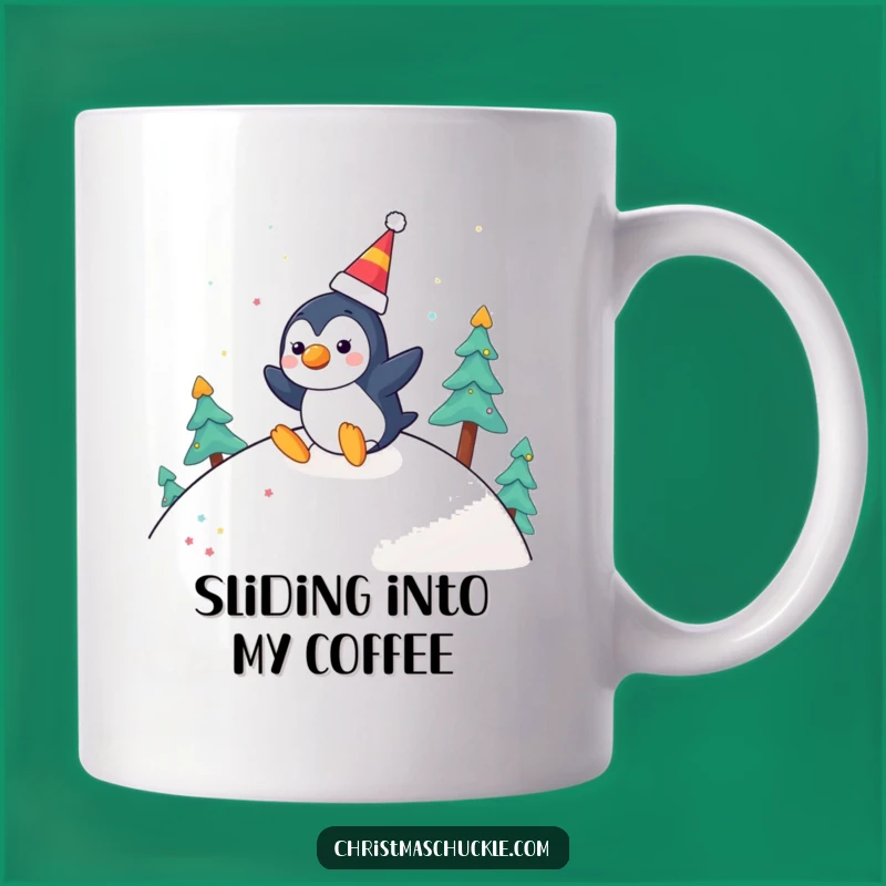 Funny Penguin Clown Mug: Festive Slide - Cheerful Winter Gift Idea