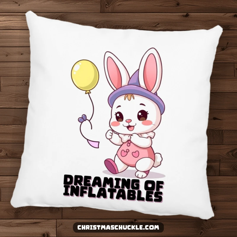 Funny pillow featuring a cute bunny clown character focused on twisting a delightful balloon animal.