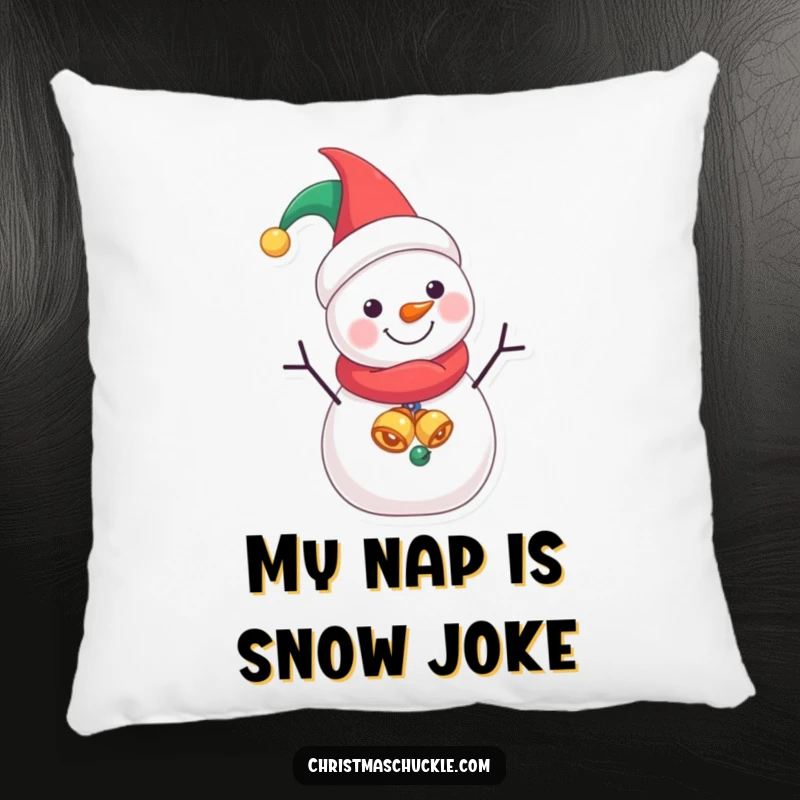 Funny Jester Snowman pillow, a cheerful character in jester attire, offering plush comfort and delightful winter humor.