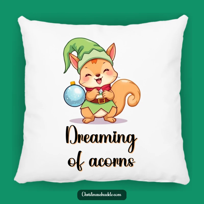 Funny Kawaii Elf Squirrel Pillow: Cute Christmas Character Holding Ornament, Cozy Funny Gift