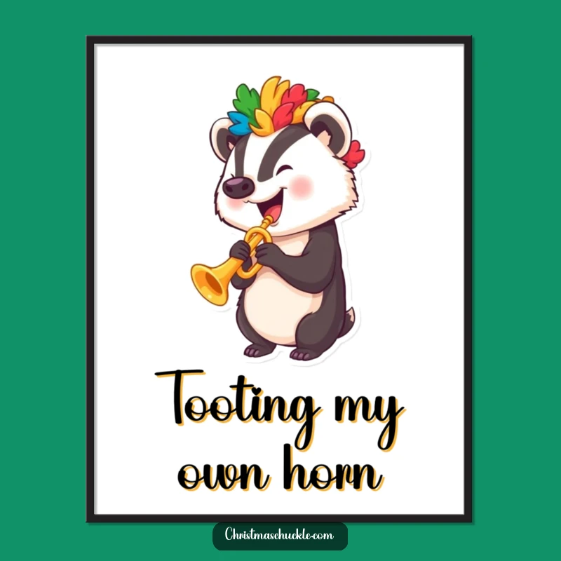 Funny Badger Clown Trumpet Digital Art - Instant Whimsical Wall Decor