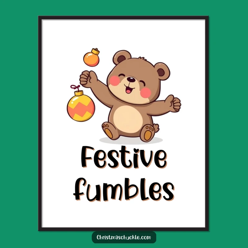 Funny Bear Juggling Digital Art: Clumsy Ornaments - Festive Wall Decor Gift
