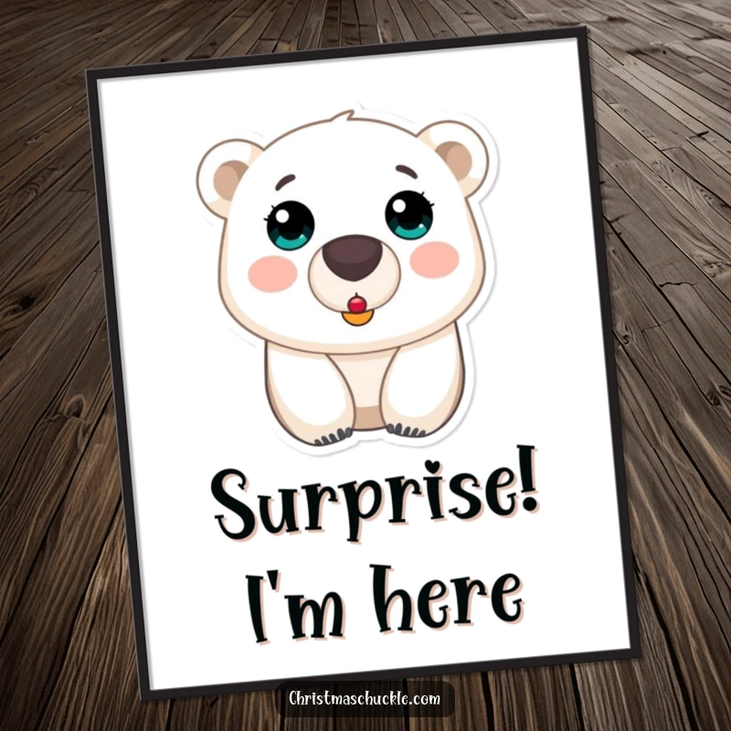 Funny polar bear clown nose digital art print, a surprised bear with a tiny clown nose, ready to add comical charm to your walls.
