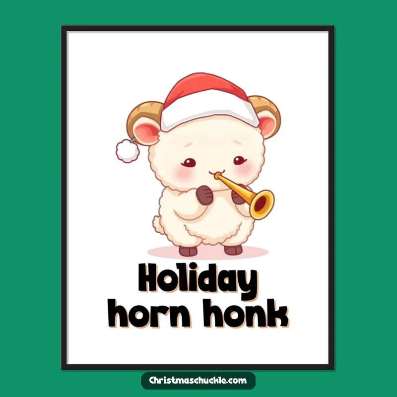 Funny Sheep Santa Trumpet Digital Print: Instant Holiday Cheer for Your Walls