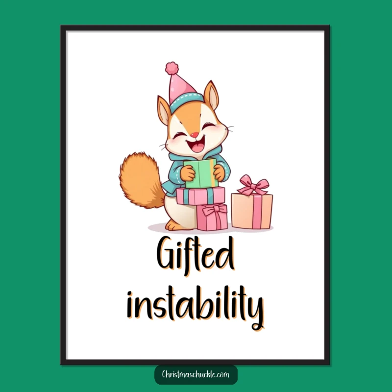 Funny Squirrel Clown Digital Art: Giggling Present Balancer - Wall Decor Gift