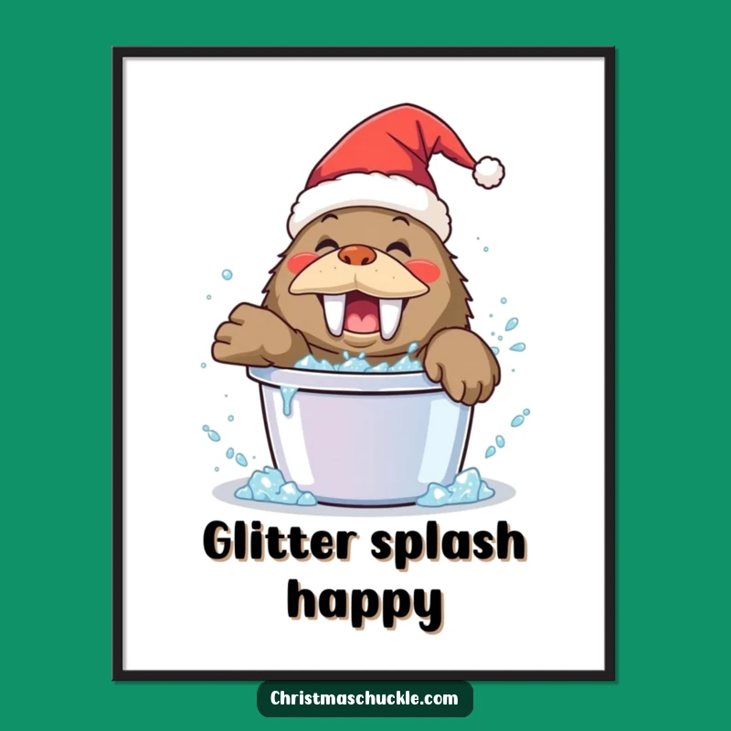 Funny Walrus Clown Digital Art: Happy Glitter Printable Gift!
