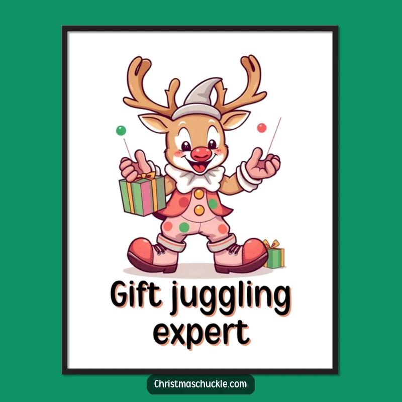 Funny Kawaii Reindeer Clown Digital Print: Instant Festive & Hilarious Wall Art
