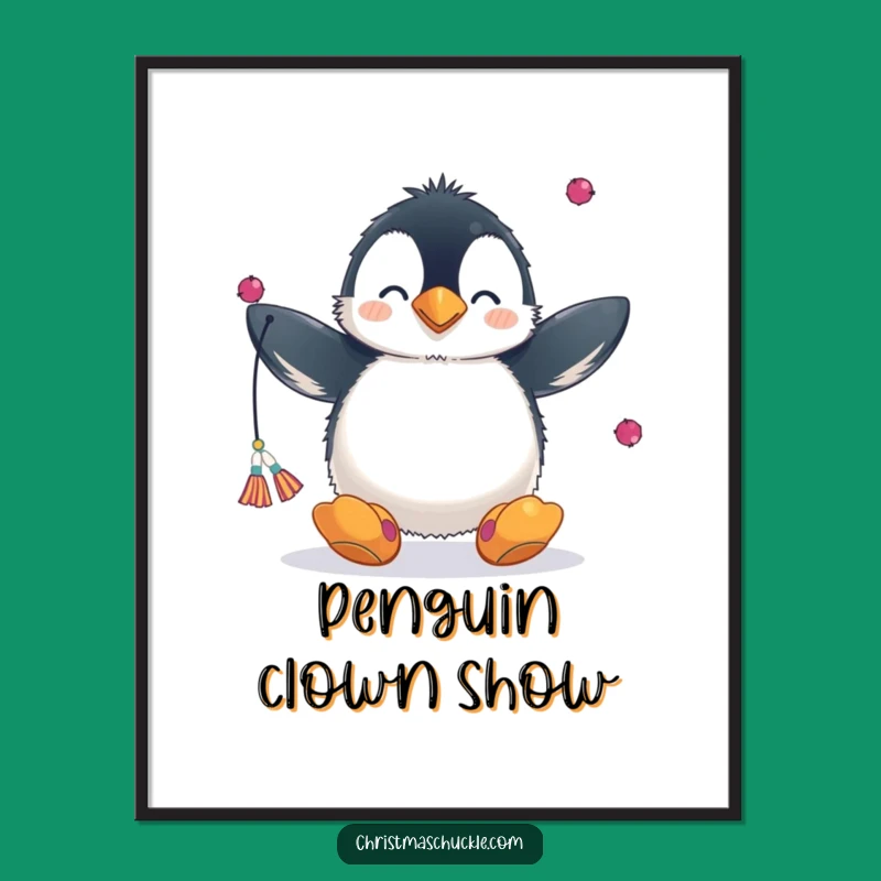 Funny Penguin Juggling Digital Print - Clown Circus Art, Perfect Funny Gift for Walls
