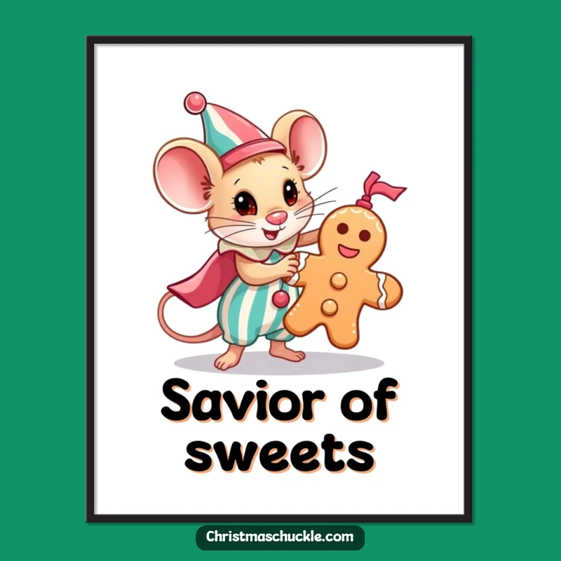 Funny Hero Mouse Clown Art Print: Tiny Hero Saving Gingerbread Man - Digital Funny Gift!