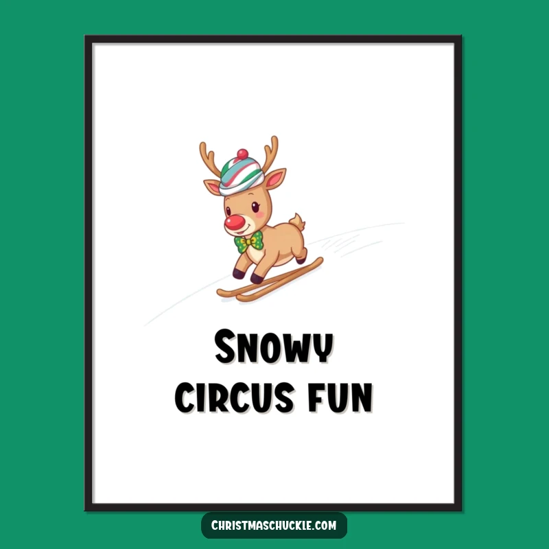 Funny Reindeer Clown Digital Art: Hilarious Snowy Hill Scene for Instant Joyful Decor