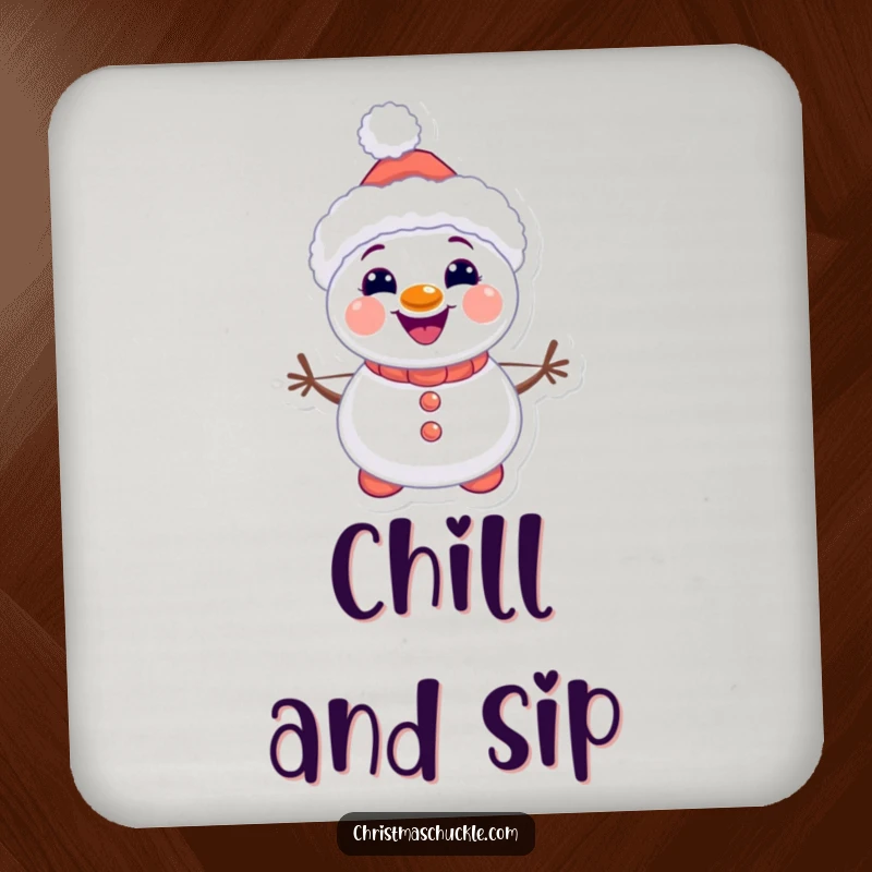 Funny kawaii snowman clown coasters, cute and protective, smiling with carrot buttons, a humorous and practical home accessory gift.