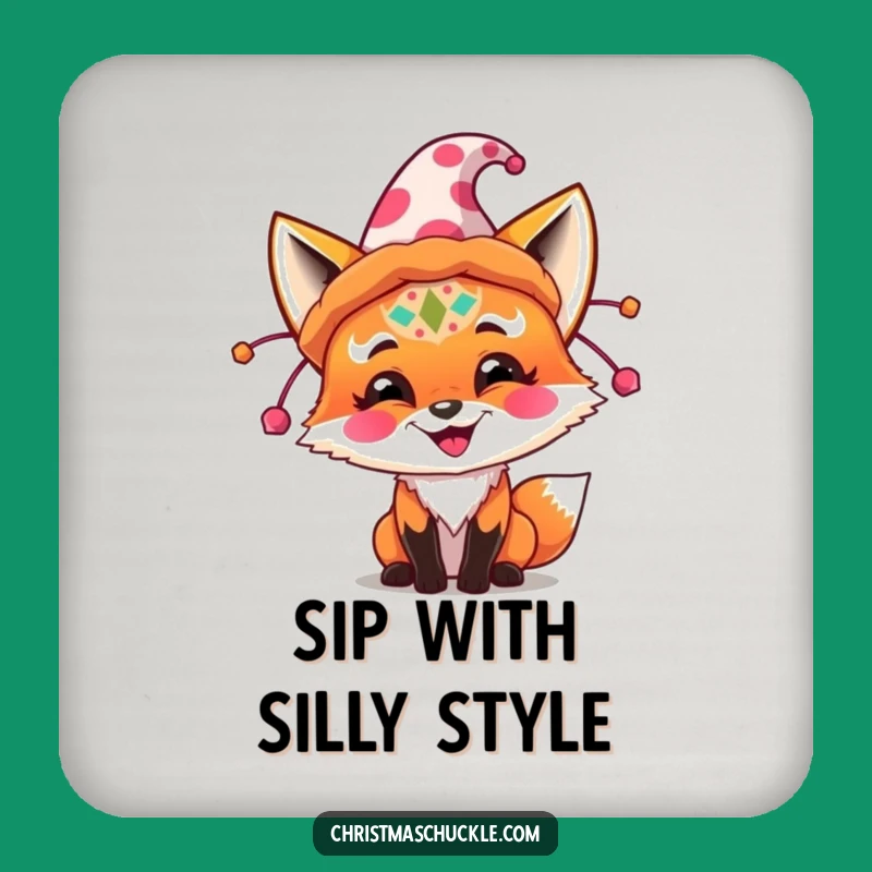 Funny Clown Fox Hat Coaster - Protect Surfaces with Hilarious Art