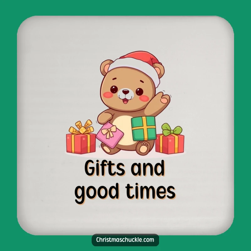 Funny Kawaii Bear Santa Drink Coaster: Festive Protection - Hilarious Funny Gift!