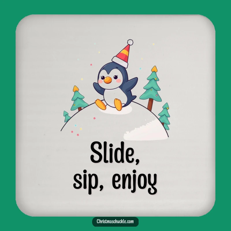 Funny Penguin Clown Coaster: Festive Slide - Tabletop Winter Protection Gift