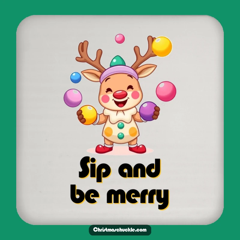 Funny Reindeer Clown Coaster: Juggling Charm - Protect Surfaces Funny Gift!