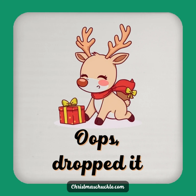 Funny Tripping Reindeer Coaster: Protect Surfaces with Holiday Comedy