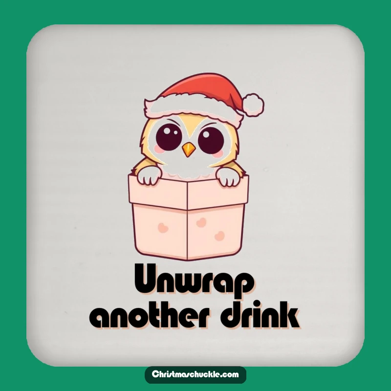 Funny Kawaii Owl Santa Drink Coaster - Festive Protection with a Smile