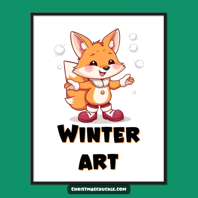 Funny Clown Fox Poster: Hilarious Juggling Snowballs Wall Art for Festive Decor
