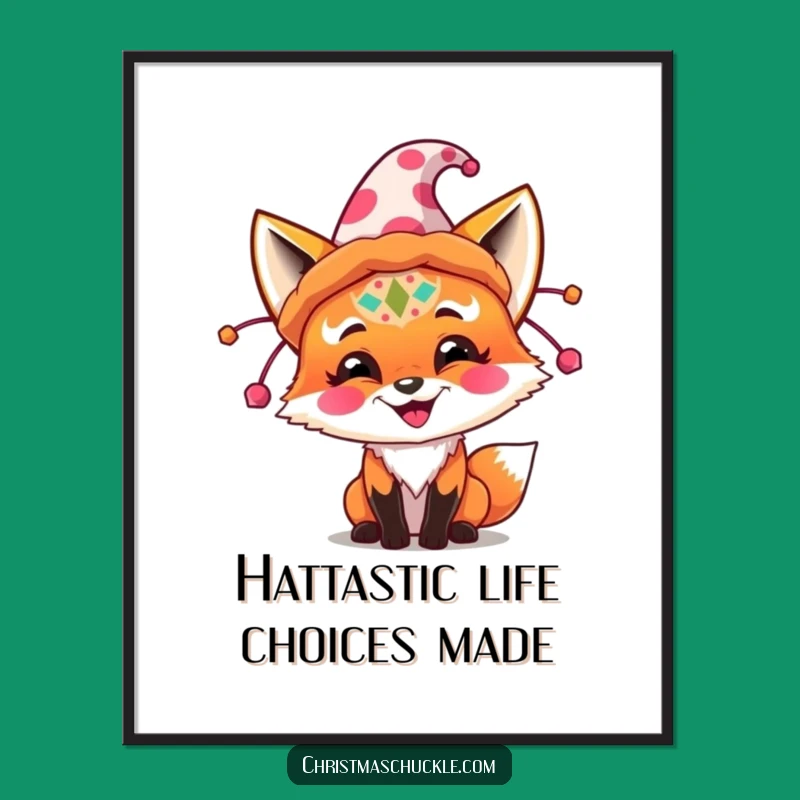 Funny Festive Fox Clown Hat Poster - Whimsical Wall Art for Laughs