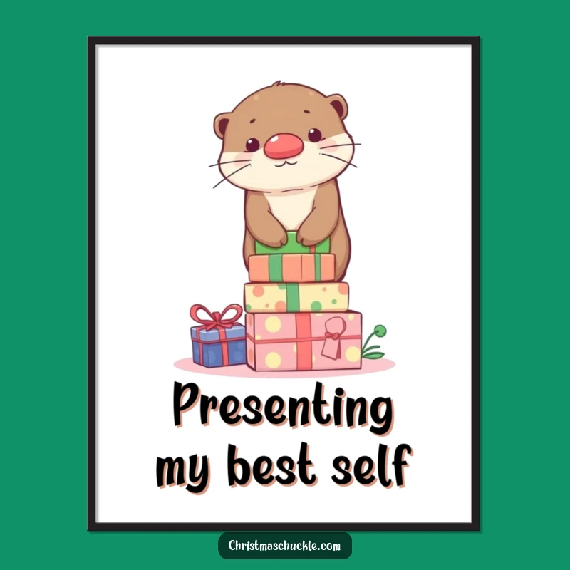 Funny Otter Clown Presents Poster - Whimsical Wall Art for Smiles