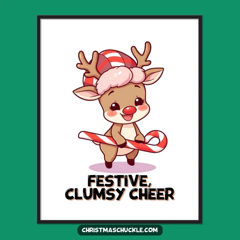 Funny Reindeer Poster: Clown Wig Chaos Art for Festive Decor