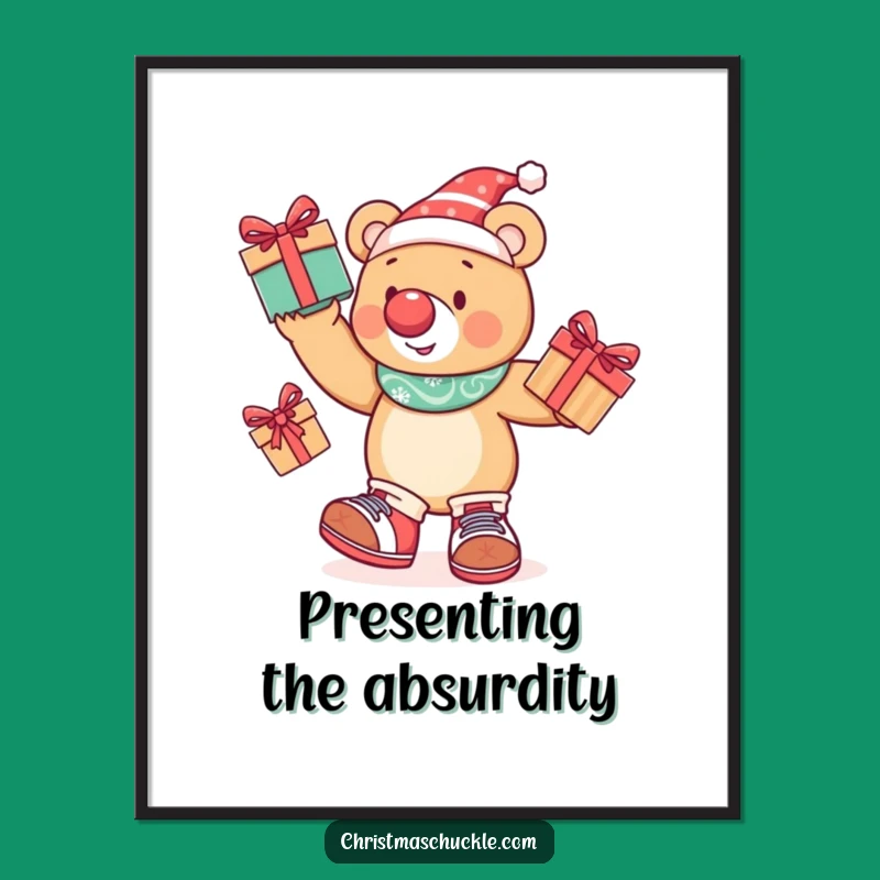 Funny Juggling Bear Poster: Festive Clown Character, Vibrant Wall Art