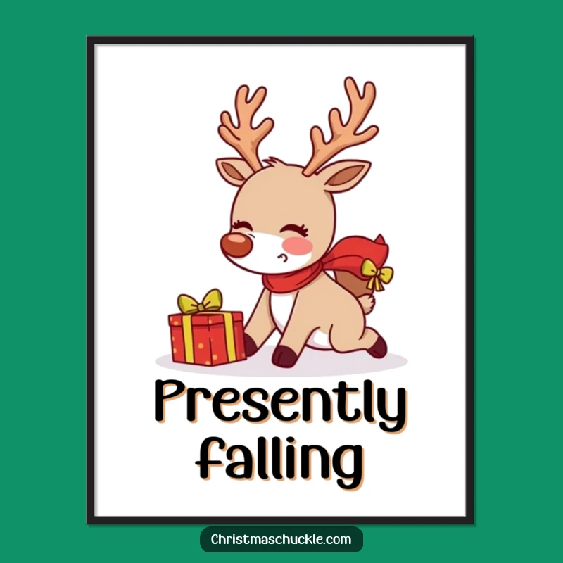 Funny Tripping Reindeer Poster: Holiday Wall Art with a Comical Twist