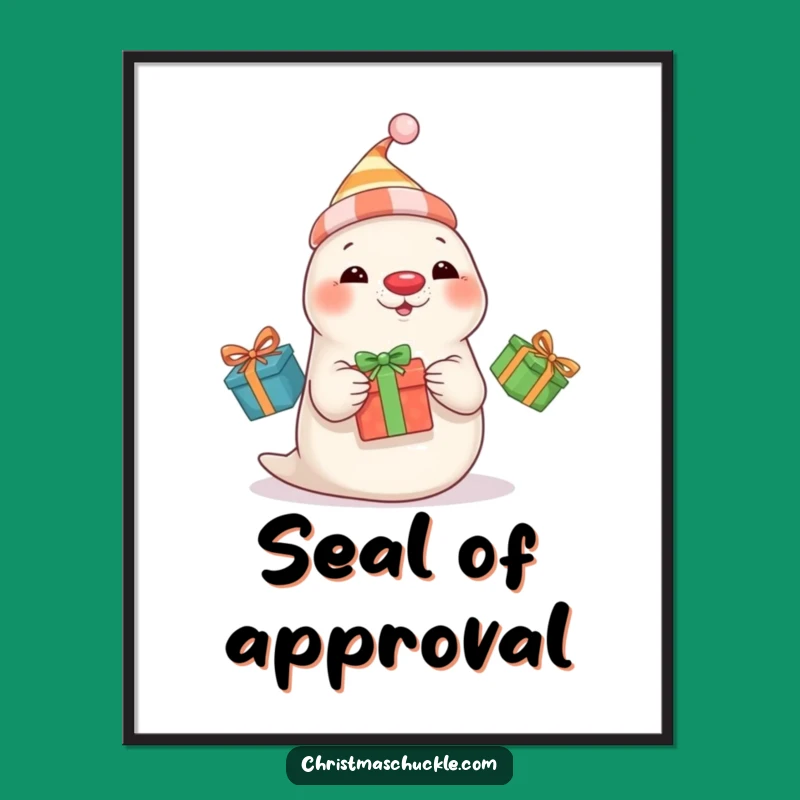 Funny Seal Clown Poster: Hilarious Juggling Presents Art for Whimsical Wall Decor