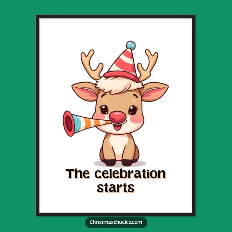 Funny Reindeer Party Poster: Festive Clown Wig Character, Vibrant Wall Art