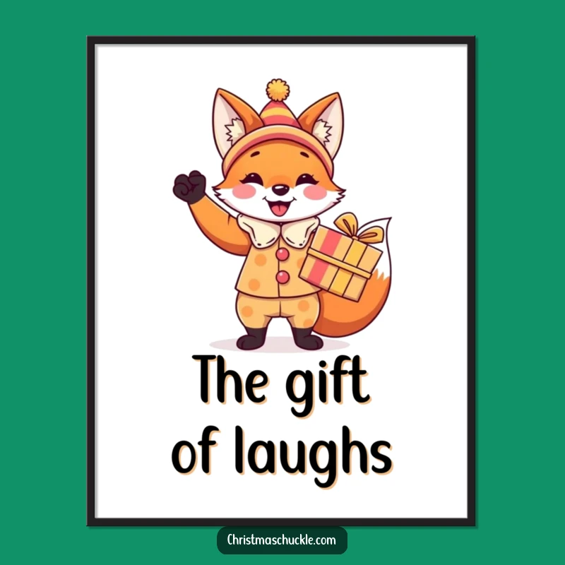 Funny Fox Clown Poster: Hilarious Festive Art Gift of a Gift-Giving Fox