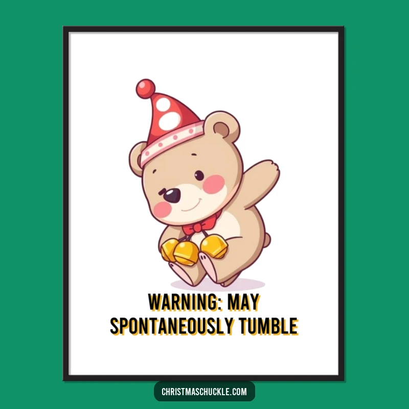 Funny Bear Tripping Poster: Hilarious Jingle Bells Clown Hat Wall Art Gift