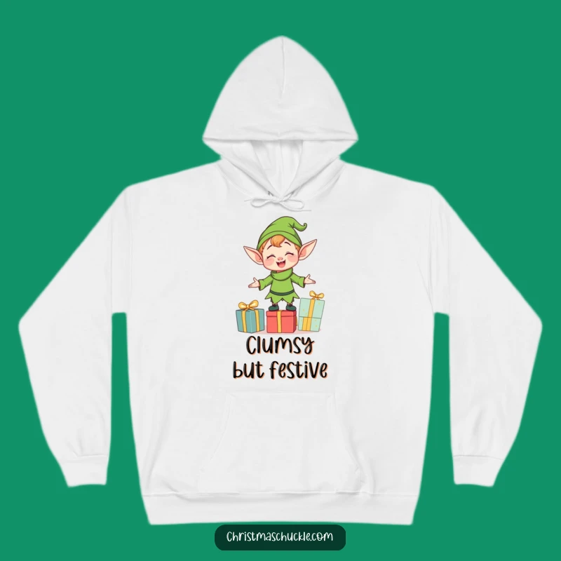 Cozy Funny Clumsy Elf Hoodie - Warmth and Holiday Shenanigans!