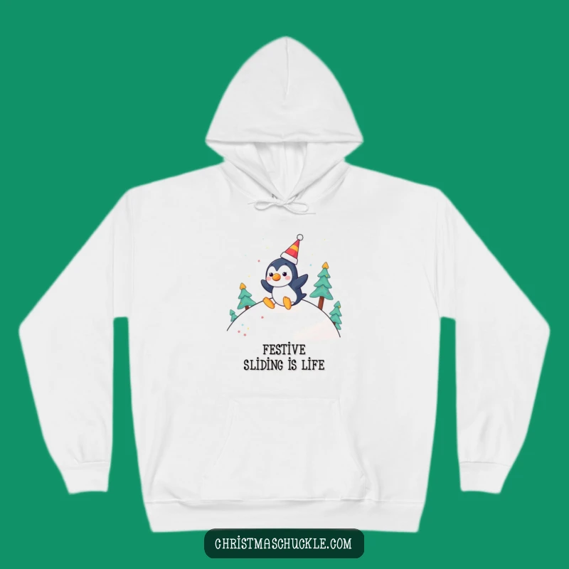 Funny Penguin Clown Hoodie: Cozy Festive Slide - Warm Winter Gift