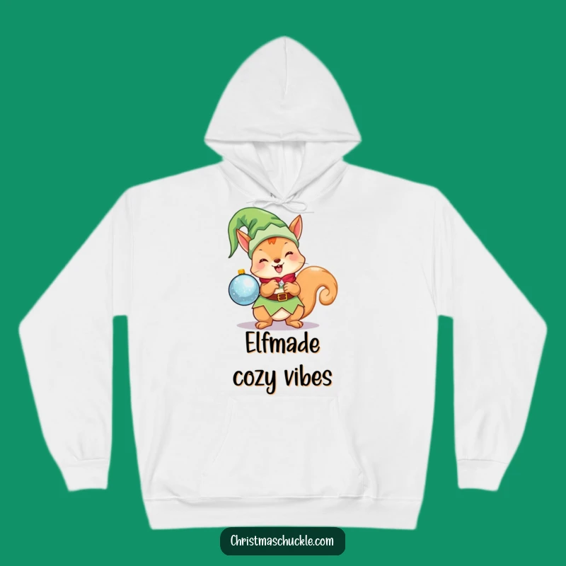 Funny Kawaii Elf Squirrel Hoodie: Cozy Christmas Character Holding Ornament, Ultimate Funny Gift