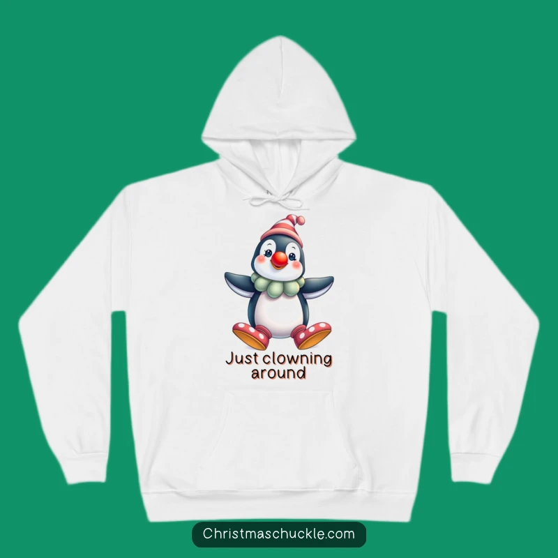 Cozy Penguin Clown Hoodie, Funny Festive Wear, Ultimate Comfort Gift