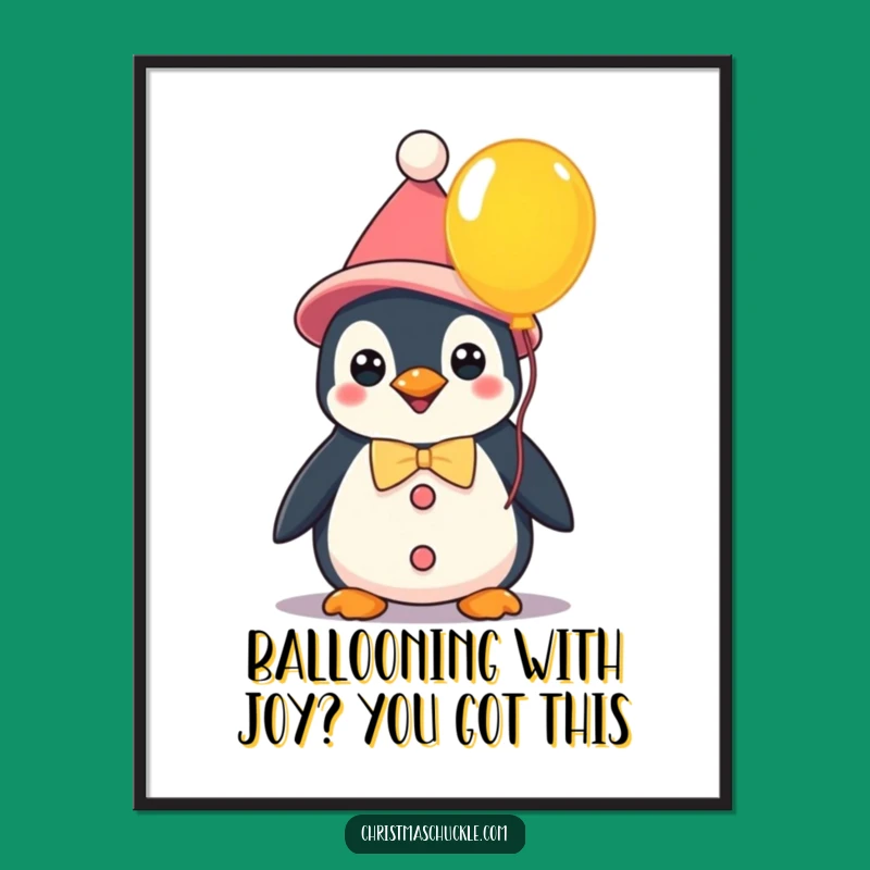 Free Printable Kawaii Penguin Clown Art: Balloon Funny Wall Decor