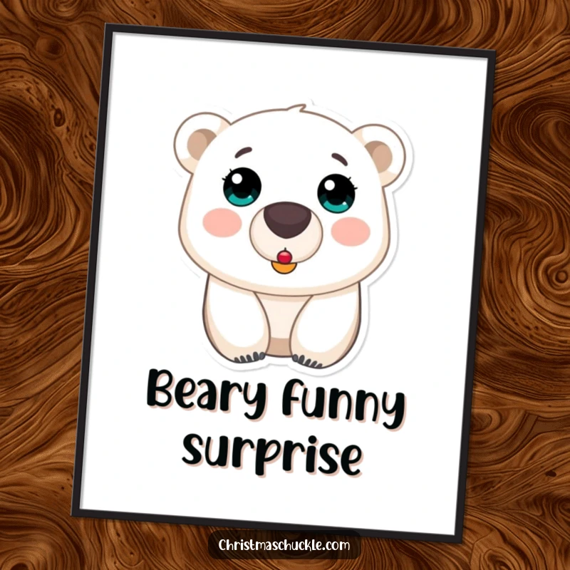 Funny Free Printable Wall Art: A polar bear with a tiny, bright red clown nose, looking comically surprised.