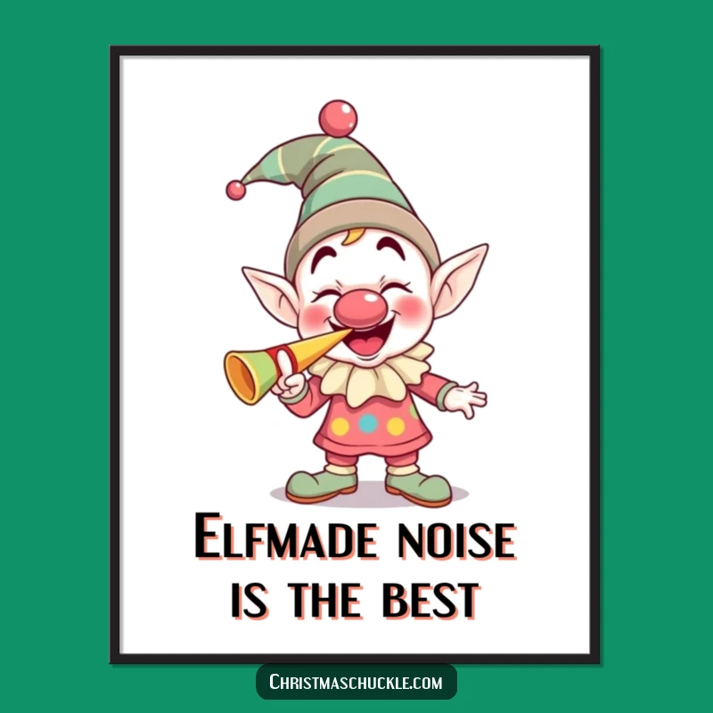 Funny Free Printable Wall Art: Elf Clown Party Horn Blast, Cheerful Downloadable Decor