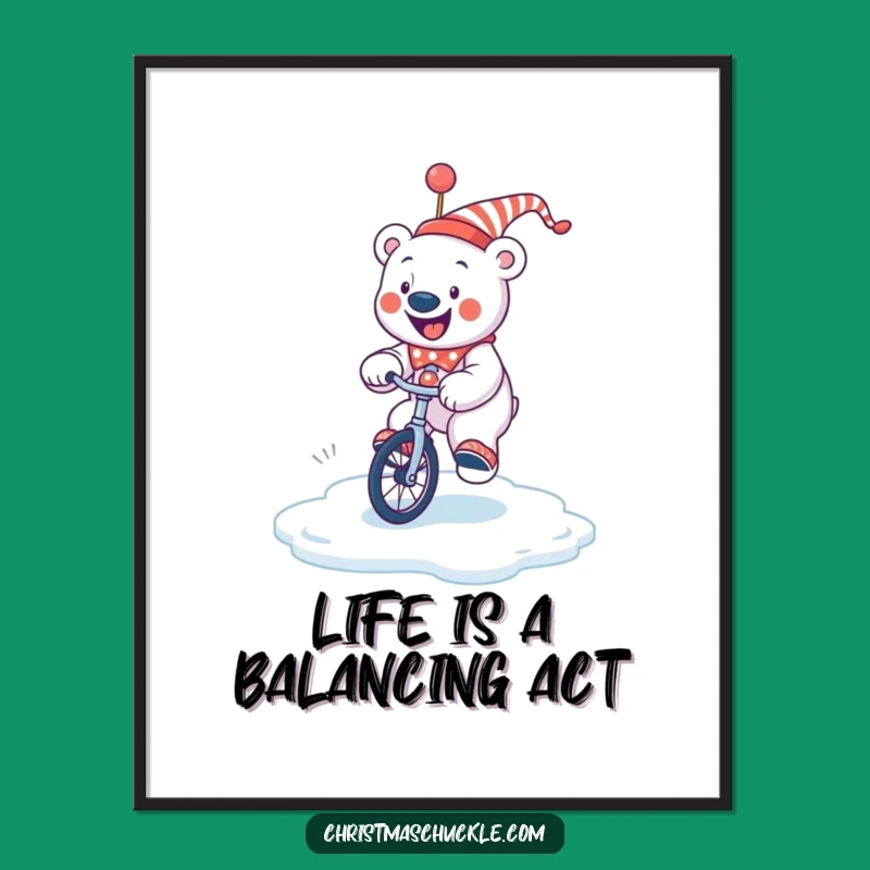 Funny Free Printable Wall Art: Polar Bear Clown Unicycle Wobble, Whimsical Downloadable Decor